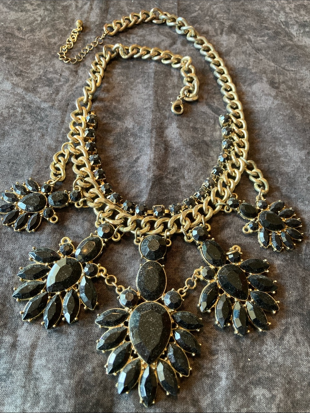 Gold-Tone Necklace with Black Faceted Accents